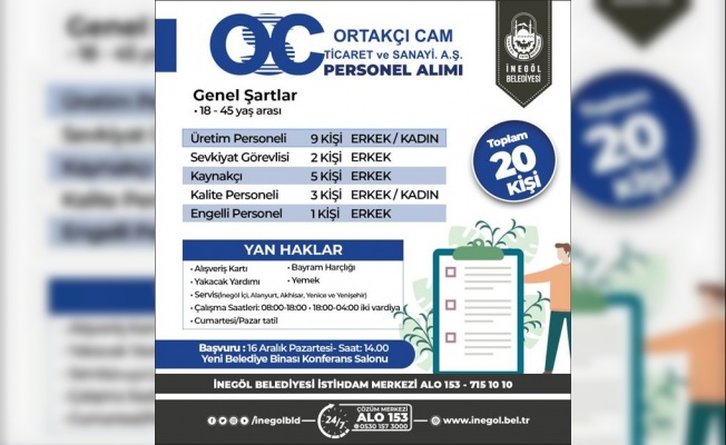 Ortakçı Cam 20 Personel Alacak